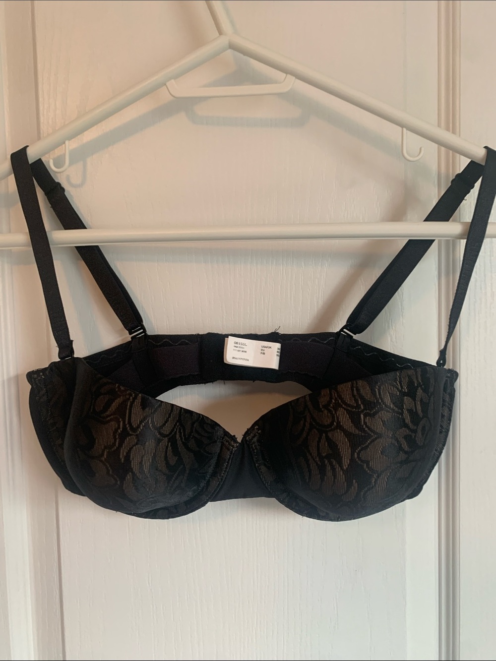 Black Lace Balconette Underwire Bra with Floral Jacquard
